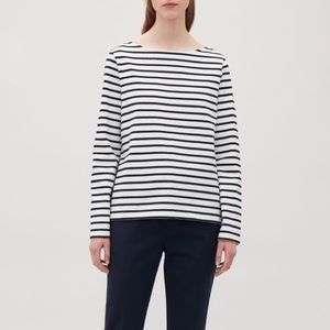 COS Cotton Striped Boat Neck Long Sleeve Shirt